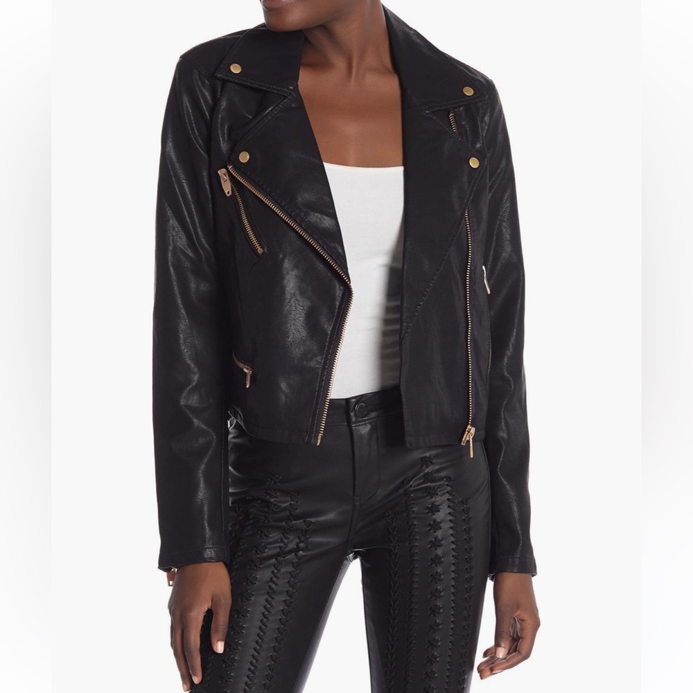 Blank NYC Vegan Leather Moto Jacket Zippers Waist Length Black Jacket XS